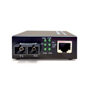 Black Box LPS602A-MM850 Gigabit Ethernet PoE+ Media Converter, Multimode Fiber, 850nm, 550m, SC